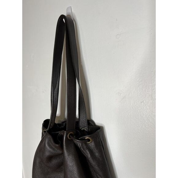 Y2K Hilton Weiner Leather Perforated Purse Studded Brown Bucket Bag Grommets - Picture 12 of 16